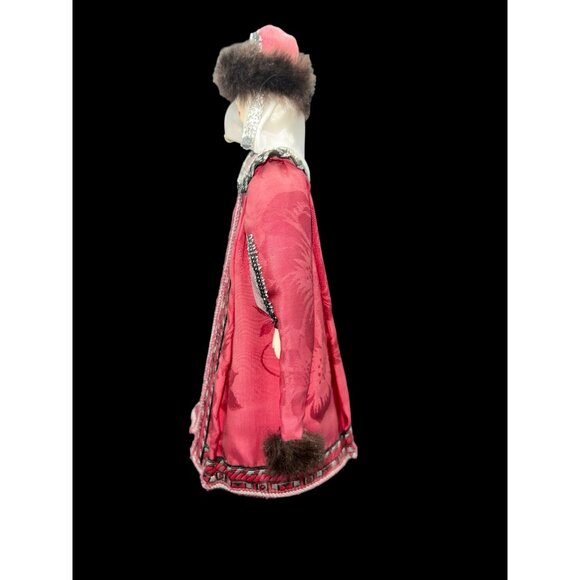 VTG Russian Doll VINTAGE 9.5” Porcelain Doll Red Gown & Hat with Fur Accents Han - Picture 3 of 8